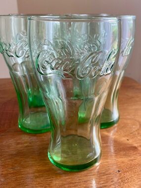 Set of 5 Libbey Coca-Cola Embossed Green Glass Tumblers 16oz